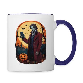 vampire selfie - Contrast Coffee Mug - white/cobalt blue - Right