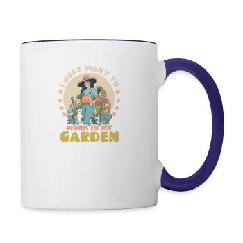 Landscaper Gardening Work In Garden Hang With Cats - Contrast Coffee Mug - white/cobalt blue - Right