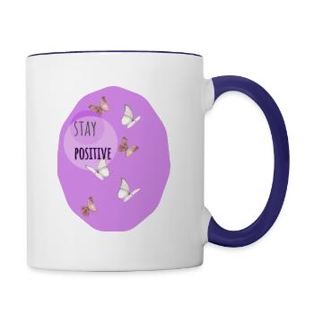 Stay Positive – Soft Butterfly Inspiration - Contrast Coffee Mug - white/cobalt blue - Right