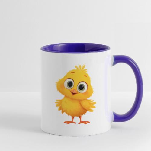 Sweet Yellow Cartoon Chick with Joyful Smile - Contrast Coffee Mug