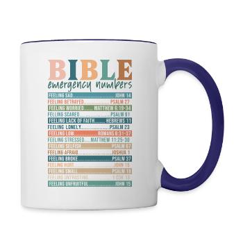 Bible Emergency Numbers - Contrast Coffee Mug - white/cobalt blue - Right