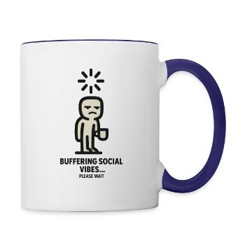 Buffering Social Vibes – Grumpy Coffee Figure with - Contrast Coffee Mug - white/cobalt blue - Right