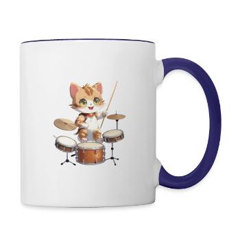 Cat Drummer - Contrast Coffee Mug - white/cobalt blue - Right