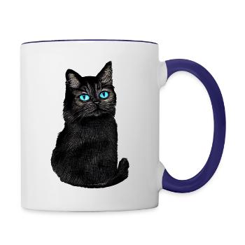 Cat with blue eyes gift - Contrast Coffee Mug - white/cobalt blue - Right