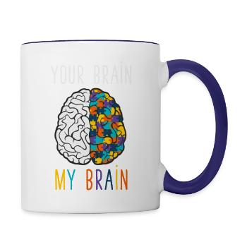 My Brain Puzzle Pieces Autism Awareness Day - Contrast Coffee Mug - white/cobalt blue - Right