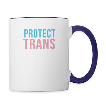 protect trans youth - Contrast Coffee Mug - white/cobalt blue - Right