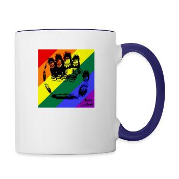 Rainbow Fractal Fist Unity - Contrast Coffee Mug - white/cobalt blue - Right