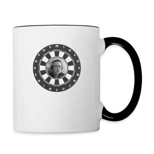 Producer Jay on Dartboard with Fusco Show back - Contrast Coffee Mug
