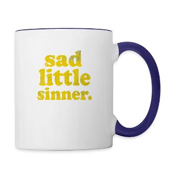 "Sad Little Sinner" – Vintage Grunge Text Art - Contrast Coffee Mug - white/cobalt blue - Right