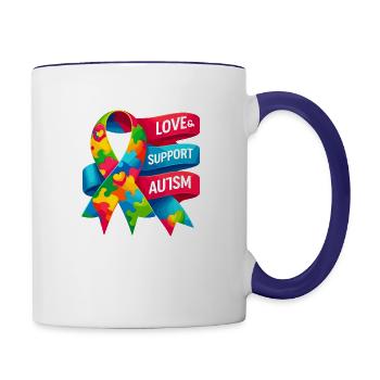 Diverse Hands with Puzzle Piece "Support Autism" - Contrast Coffee Mug - white/cobalt blue - Right