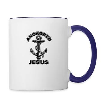 Anchored In Jesus Christian Religious - Contrast Coffee Mug - white/cobalt blue - Right