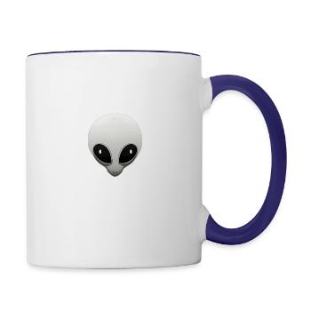 alien white face black eyes - Contrast Coffee Mug - white/cobalt blue - Right