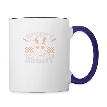 Hunny Bunny Smile Face Checkerboard Pattern - Contrast Coffee Mug - white/cobalt blue - Right