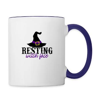 resting witch face - Contrast Coffee Mug - white/cobalt blue - Right