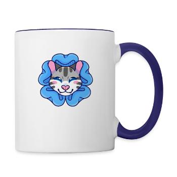 Striped Cat With Blue Flower - Contrast Coffee Mug - white/cobalt blue - Right