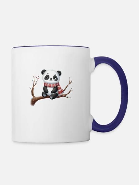 Panda with muffler - Contrast Coffee Mug - white/cobalt blue