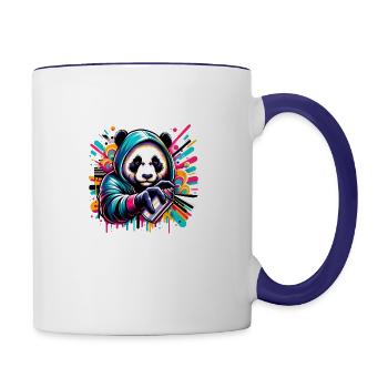 funny panda bear with graffiti and spray can - Contrast Coffee Mug - white/cobalt blue - Right
