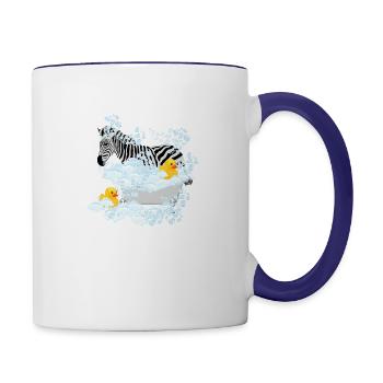 zebra, bubbles and rubber duckies - Contrast Coffee Mug - white/cobalt blue - Right