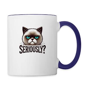 Cute cat design on a comfy tee Funny cat t-shirt - Contrast Coffee Mug - white/cobalt blue - Right