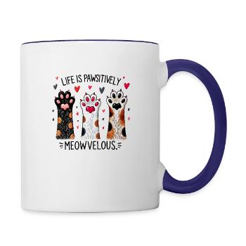 Cute cat design on a comfy tee Funny cat t-shirt - Contrast Coffee Mug - white/cobalt blue - Right