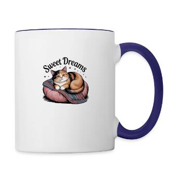 Cute Cat With Comfy Pillow - sweet dreams - Contrast Coffee Mug - white/cobalt blue - Right