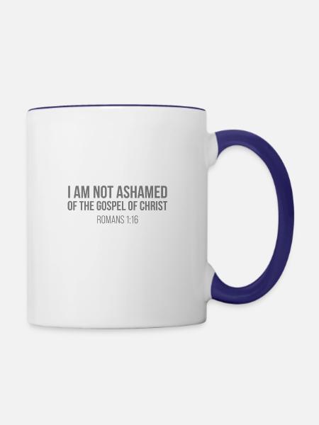 I am not ashamed of the gospel, Bible Verse - Contrast Coffee Mug - white/cobalt blue