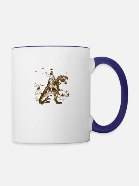 Jesus Riding Dinosaur Funny - Contrast Coffee Mug - white/cobalt blue