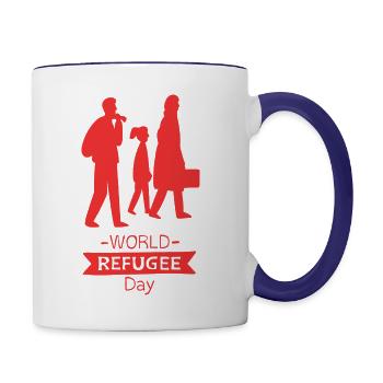 world refugee day red - Contrast Coffee Mug - white/cobalt blue - Right