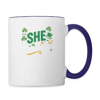 Irish Clover Shenanigans Lucky Charm Womens Comfy - Contrast Coffee Mug - white/cobalt blue - Right