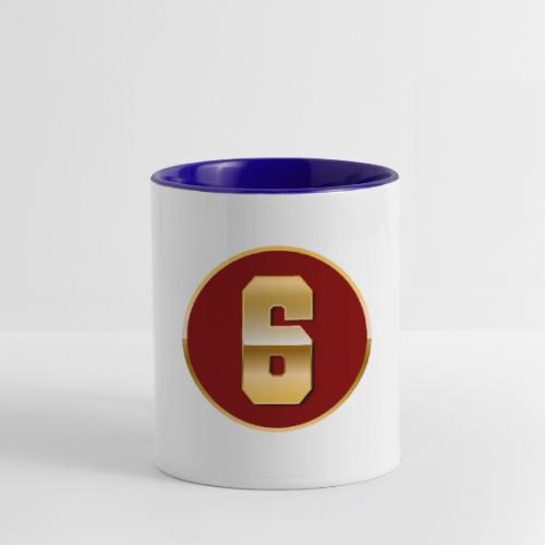Number 6 in Gold Varsity Font - Contrast Coffee Mug