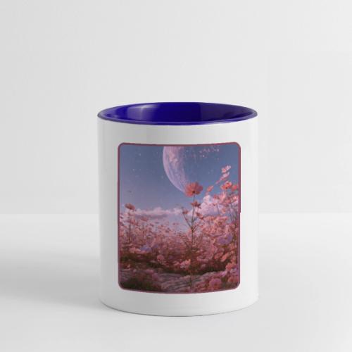 Cosmic Moon & Cosmos Flowers Art - Contrast Coffee Mug