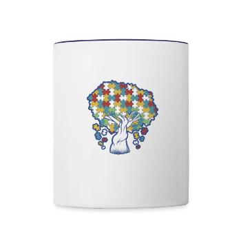 Autist autism awareness tree puzzle - Contrast Coffee Mug - white/cobalt blue - Front