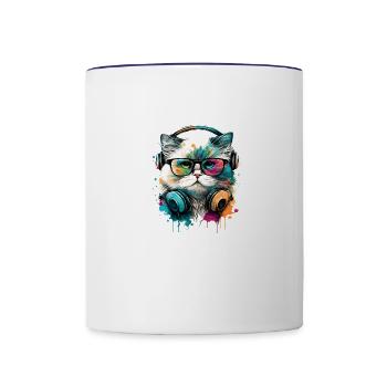 cute cat wearing fun colorful - Contrast Coffee Mug - white/cobalt blue - Front