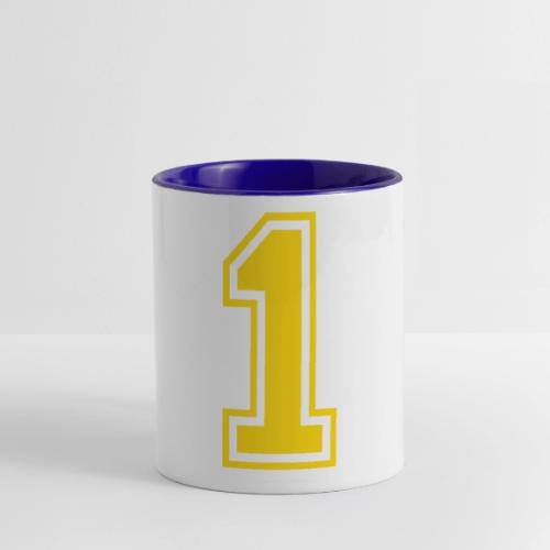 Number 1 in a classic athletic collegiate font - Contrast Coffee Mug