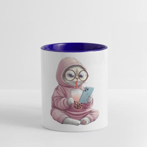 Cool Cat Bubble Tea Cartoon Design - Contrast Coffee Mug