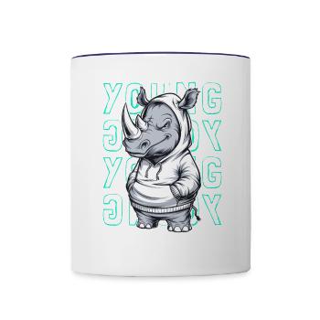 Rhino Young and Cool Animal Lover - Contrast Coffee Mug - white/cobalt blue - Front