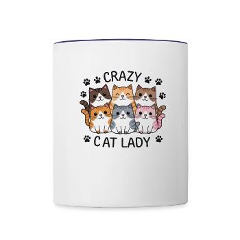 funny crazy cat lady - Contrast Coffee Mug - white/cobalt blue - Front