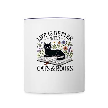 Cute cat design on a comfy tee Funny cat t-shirt - Contrast Coffee Mug - white/cobalt blue - Front