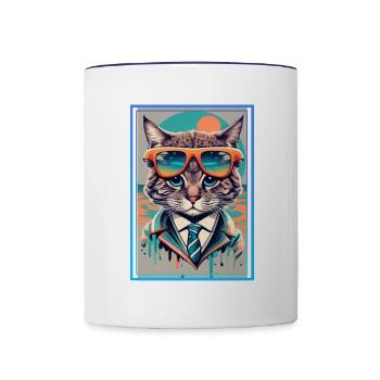 Animal day cat cool - Contrast Coffee Mug - white/cobalt blue - Front