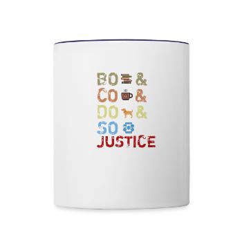 books and coffee and dogs and social justice - Contrast Coffee Mug - white/cobalt blue - Front