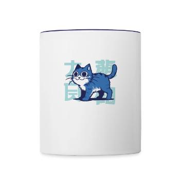Blue Cat with Chinese Characters - Contrast Coffee Mug - white/cobalt blue - Front