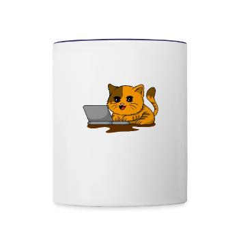 Cute Cat at the laptop - Contrast Coffee Mug - white/cobalt blue - Front