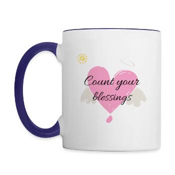 Be optimistic and count your blessings - Contrast Coffee Mug - white/cobalt blue - Left