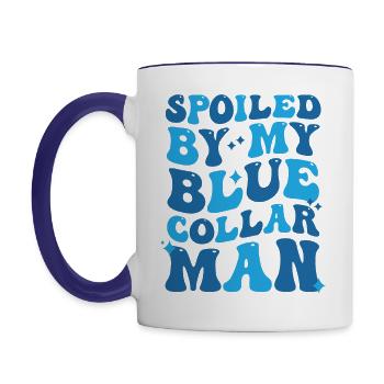 Spoiled By My Blue Collar Man (on back) - Contrast Coffee Mug - white/cobalt blue - Left