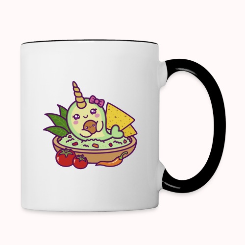 Cute Cartoon Avocado Narwhal Swims In Guacamole - Contrast Coffee Mug