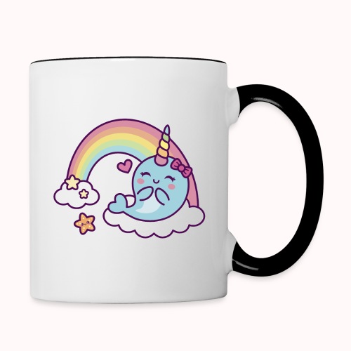 Happy Narwhal Girl Enjoys Rainbow - Contrast Coffee Mug