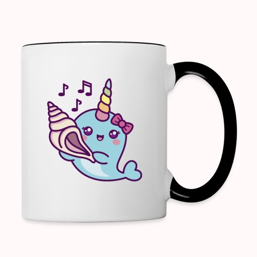 Little Narwhal Listening To A Conch Shell - Contrast Coffee Mug