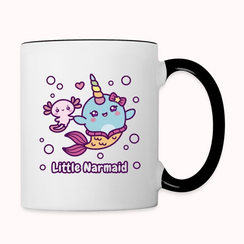 Little Narmaid - Cute Mermaid Narwhal With Axolotl - Contrast Coffee Mug