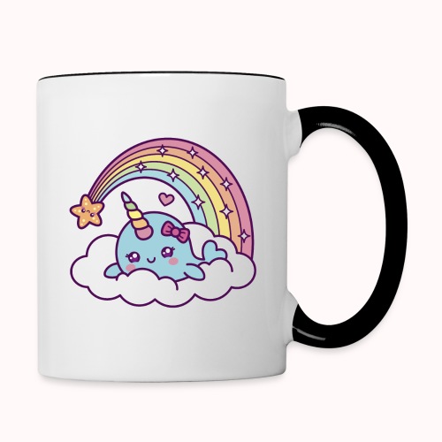 Narwhal Girl Dreams On Cloud With Rainbow - Contrast Coffee Mug