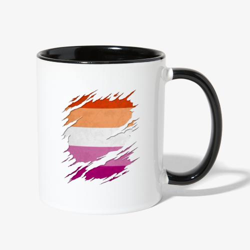 Lesbian Pride Flag Ripped Reveal - Contrast Coffee Mug